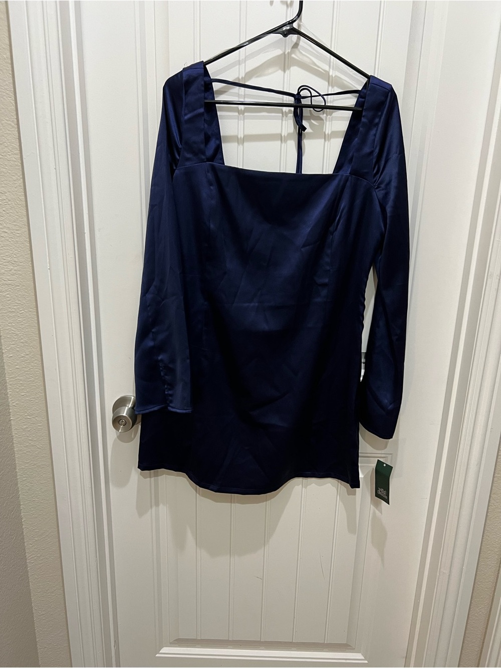 wild fable Navy Satin Square-Neck Long Sleeve Dress